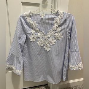 Light blue and white with lace trim shirt